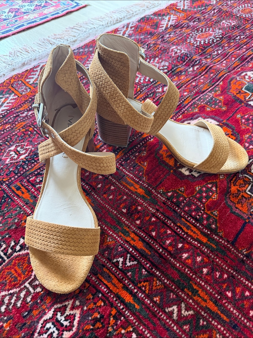 Via Spiga Suede Tan Ankle-Strap Sandals